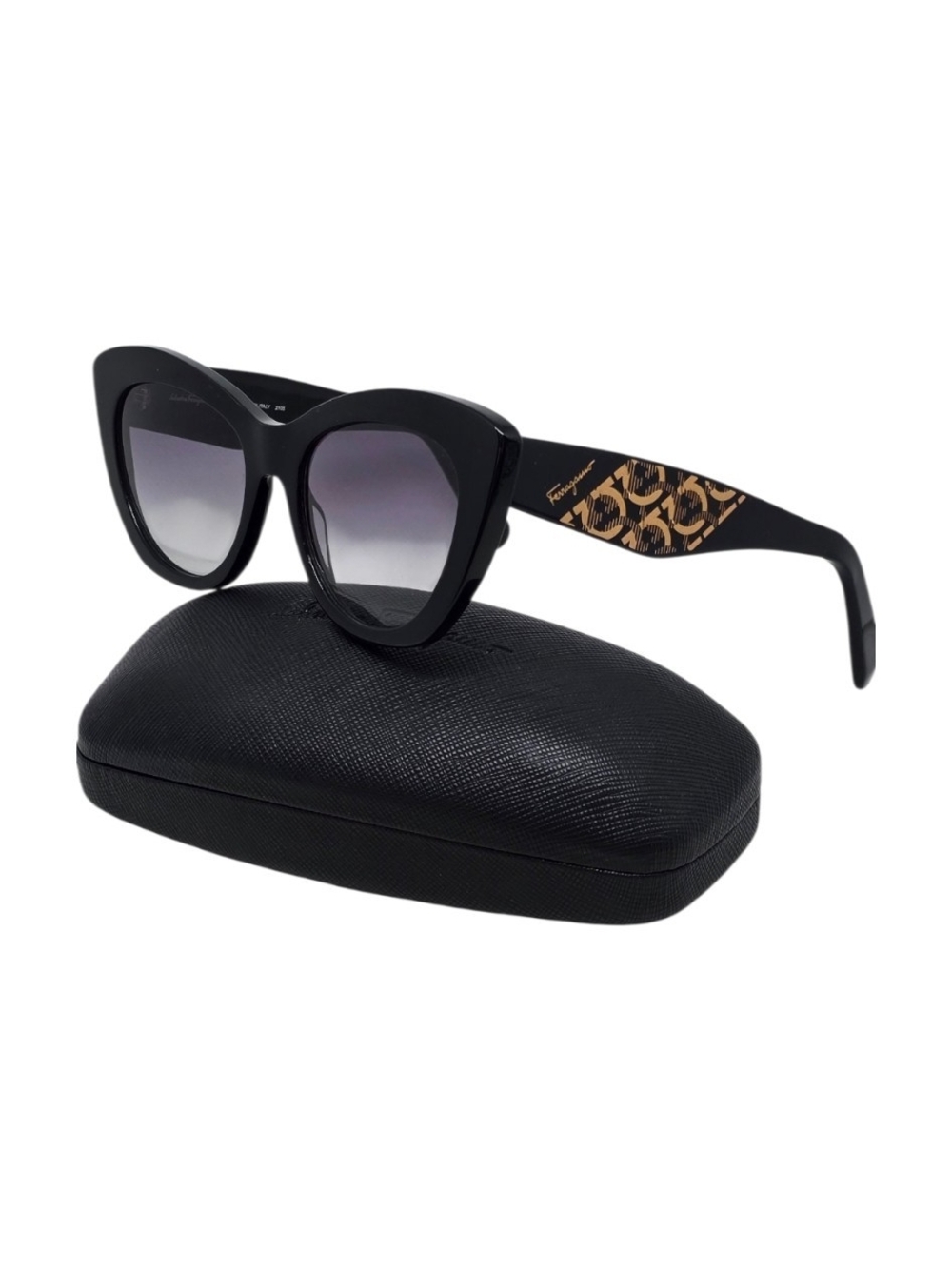 Black Cat-Eye Sunglasses with Gold Accent - Women Accessories